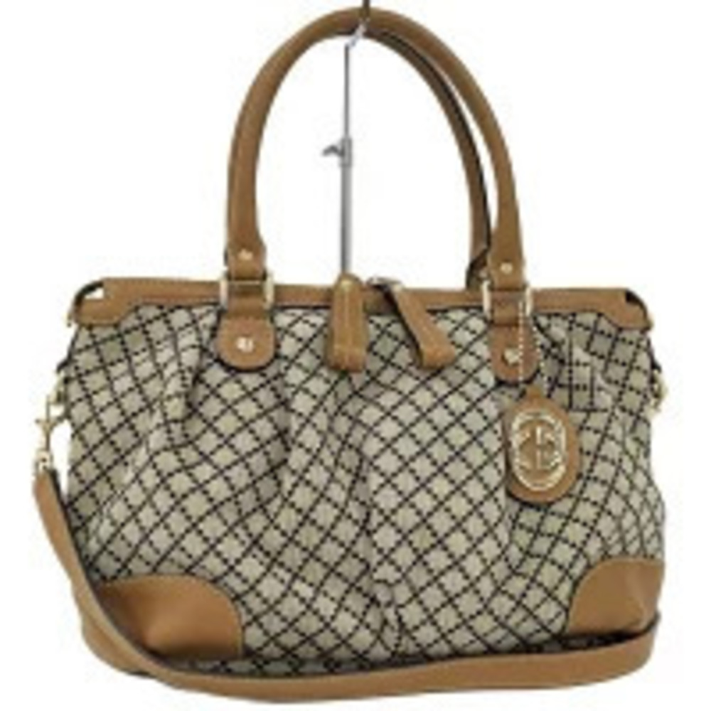 Gucci Handbag Diamante GG Canvas Leather Beige Cream